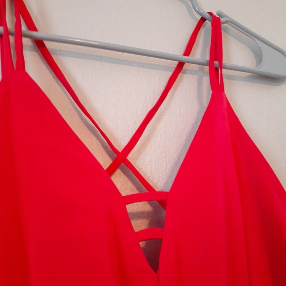 Few Moda New York Red Evening V Neck Midi Dress - Picture 7 of 11